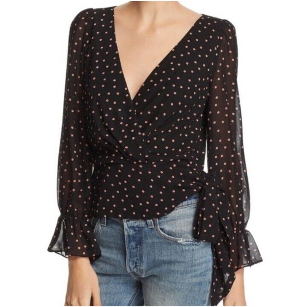 Lucy Paris Kendall Dot Side Tie V-neck‎ Blouse Size XS